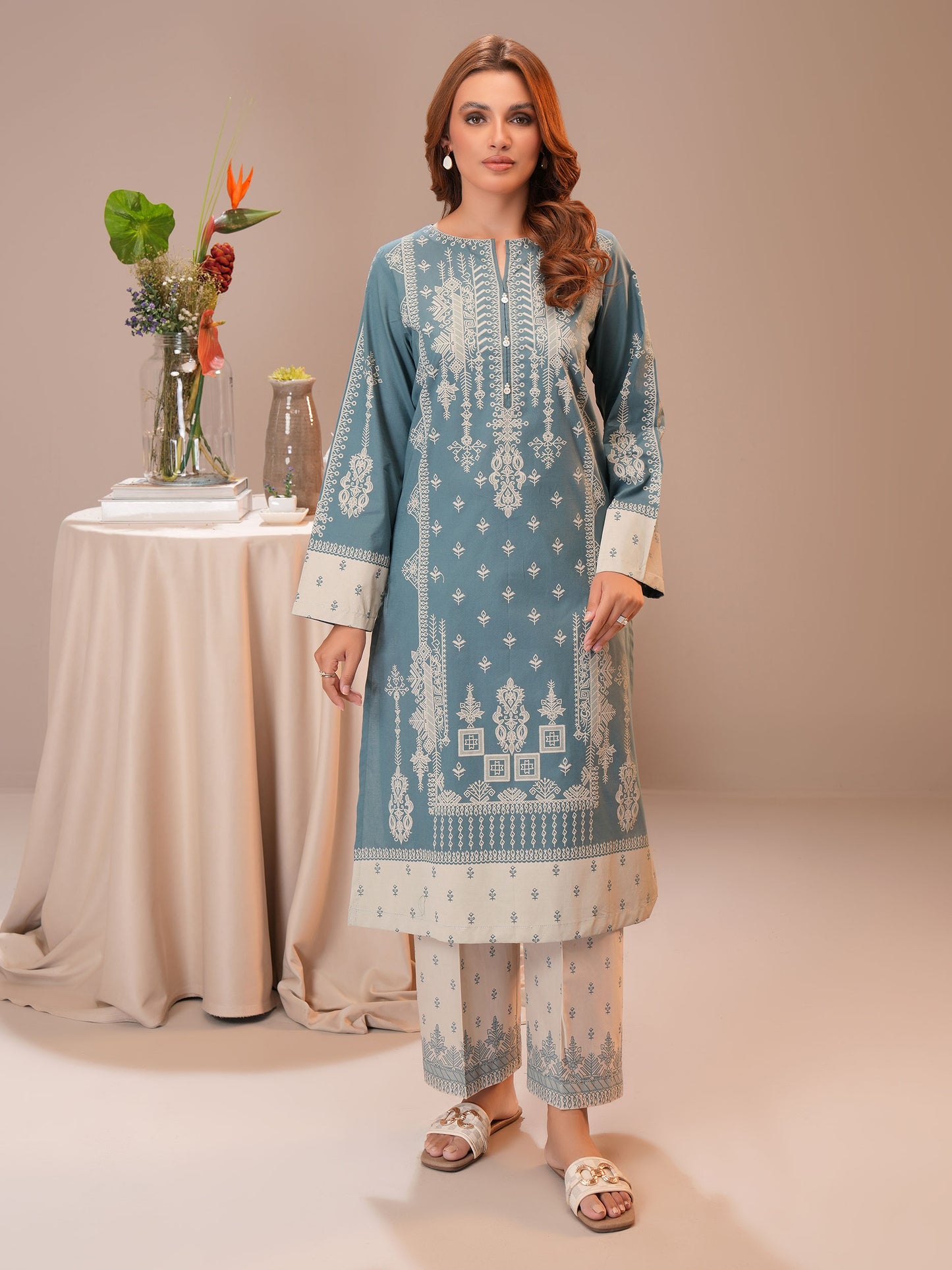 2 Piece Cambric Suit-Paste Print (Unstitched)