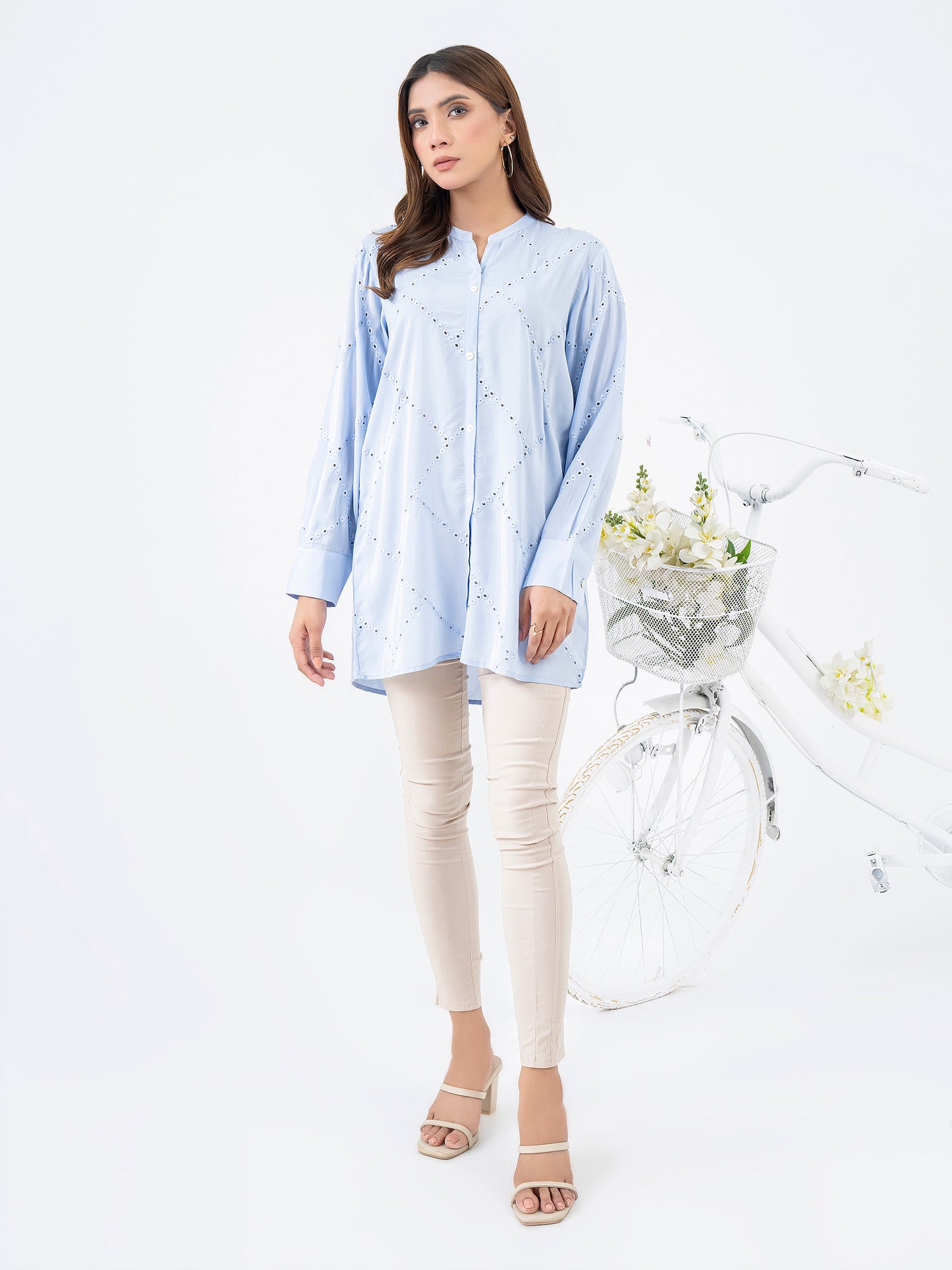 Embroidered Raw Silk Top