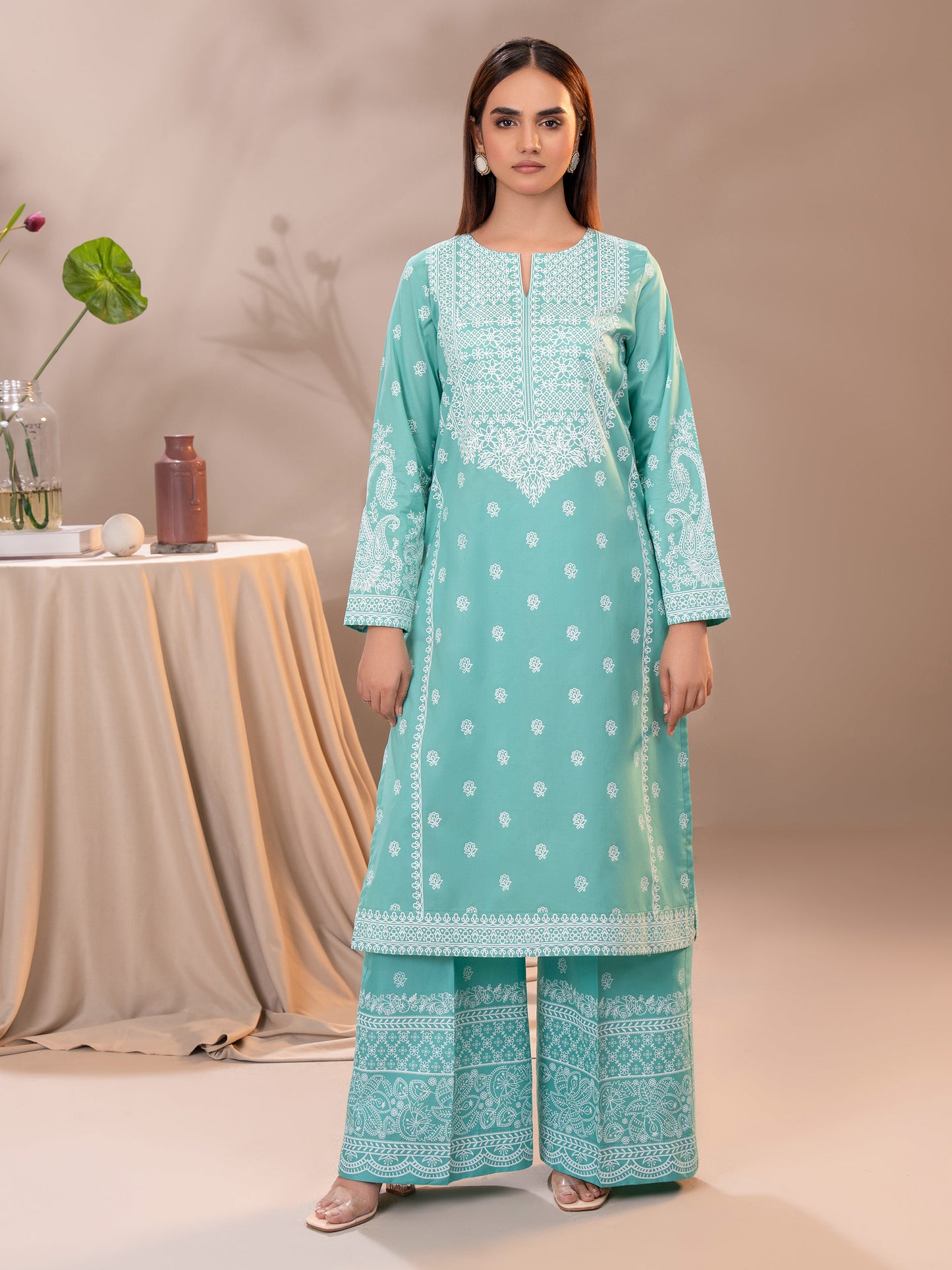 2 Piece Cambric Suit-Paste Print (Unstitched)