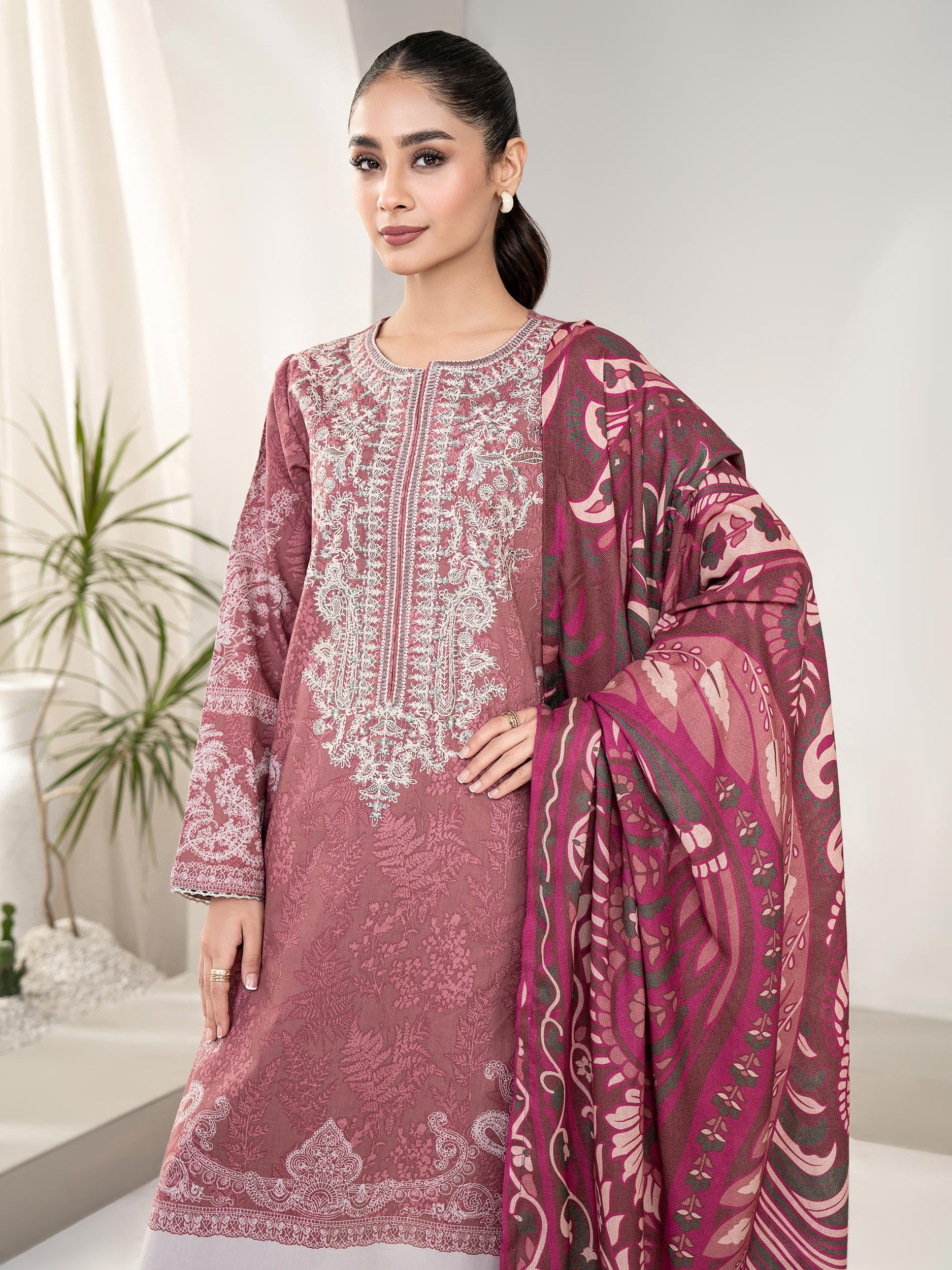 3 Piece Winter Cotton Suit-Embroidered(Unstitched) – Limelightpk