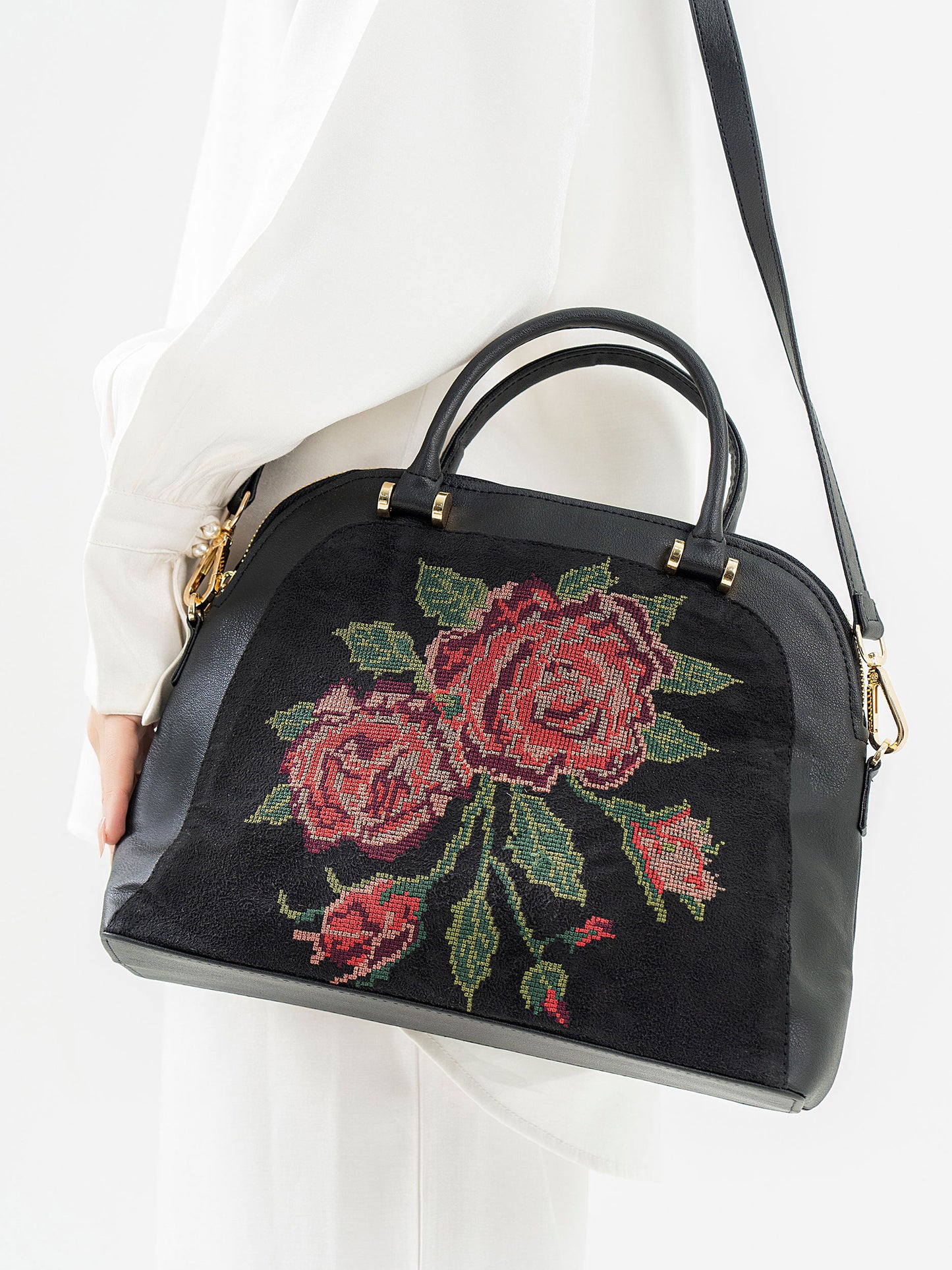 Embroidered Dome Handbag