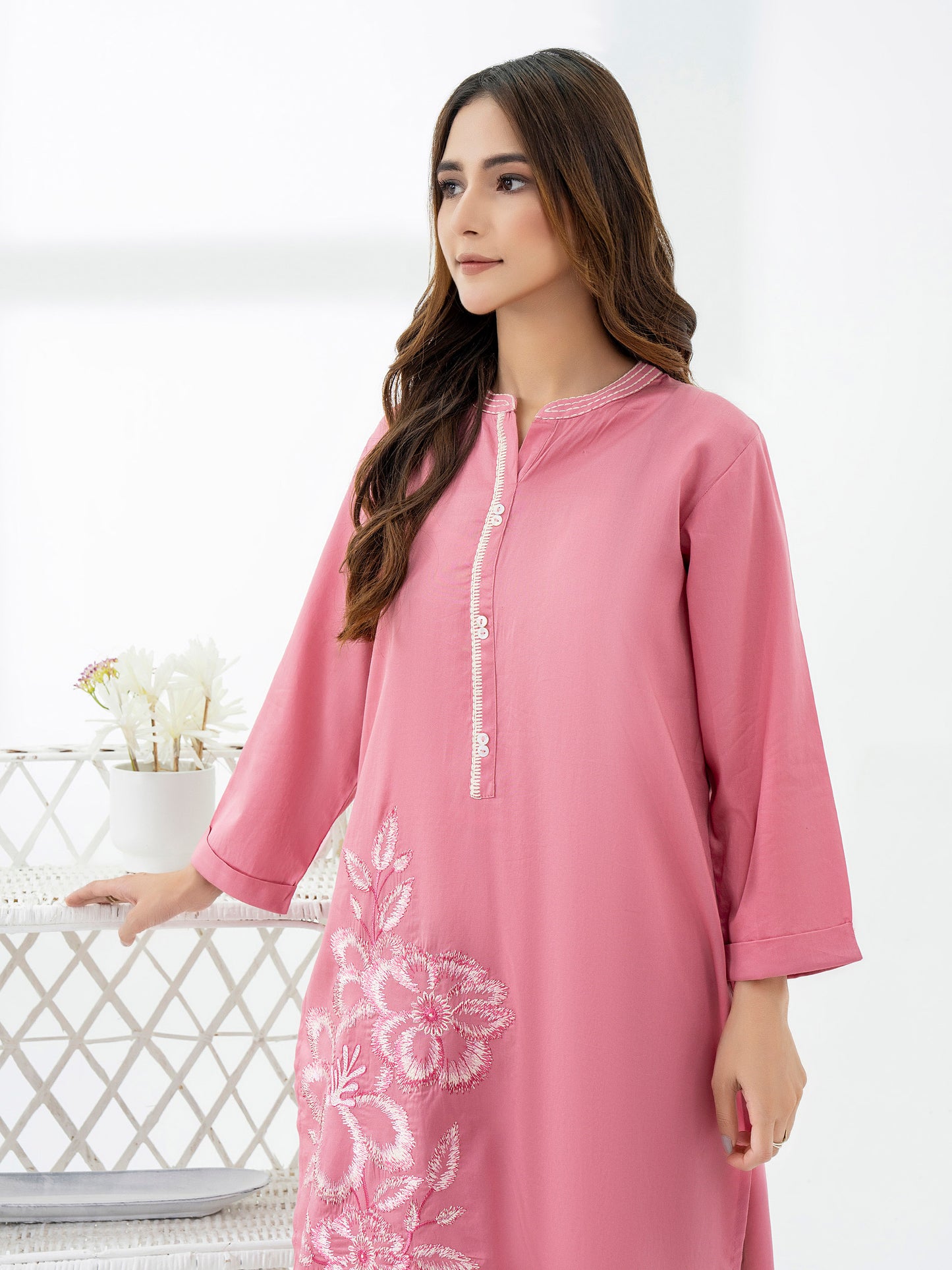 Satin Shirt-Embroidered (Pret)