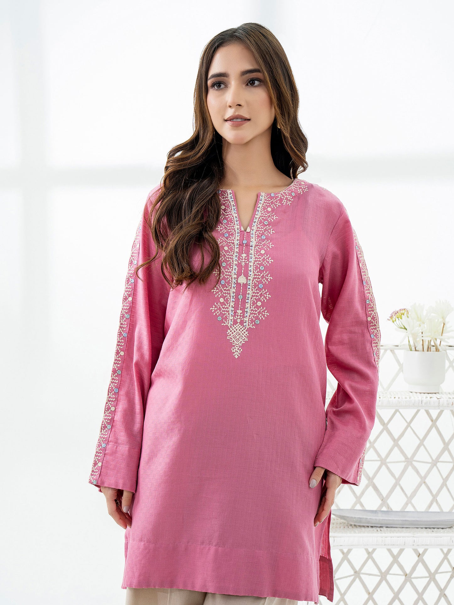 Jacquard Kurti-Embroidered (Pret)