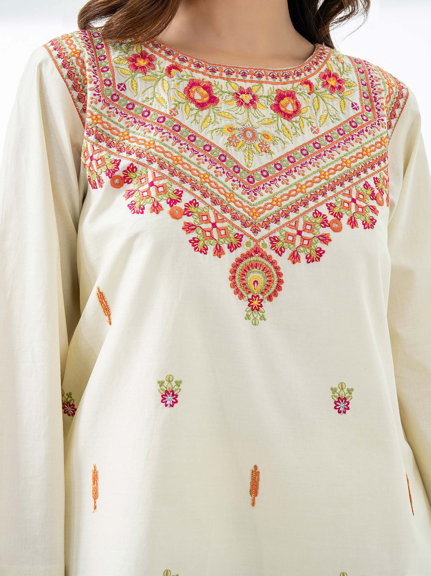 Cambric Kurti-Embroidered (Pret)