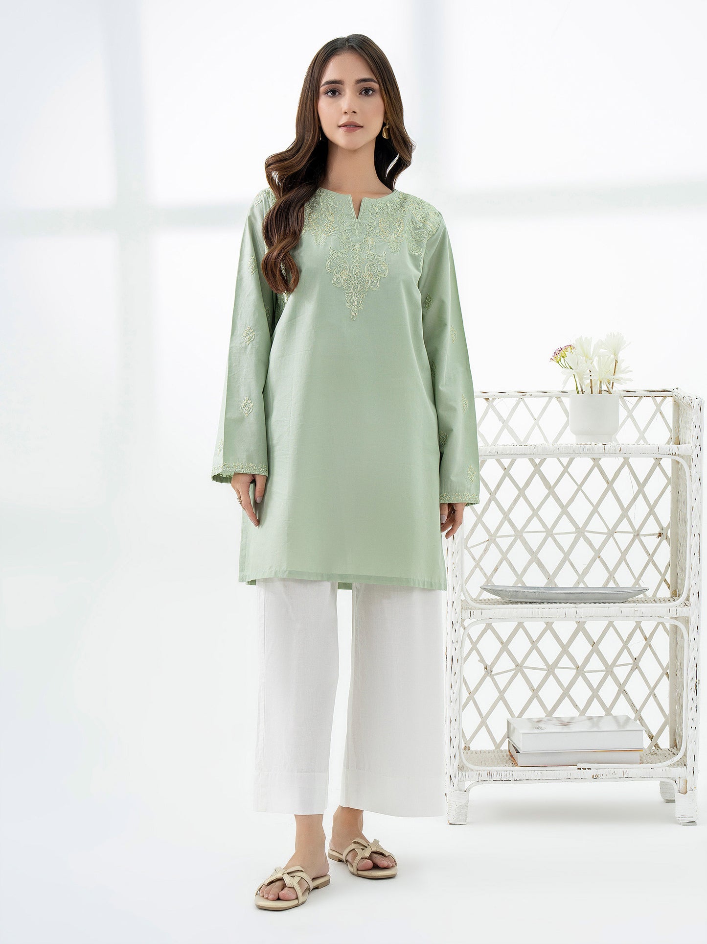 Cambric Kurti-Embroidered (Pret)