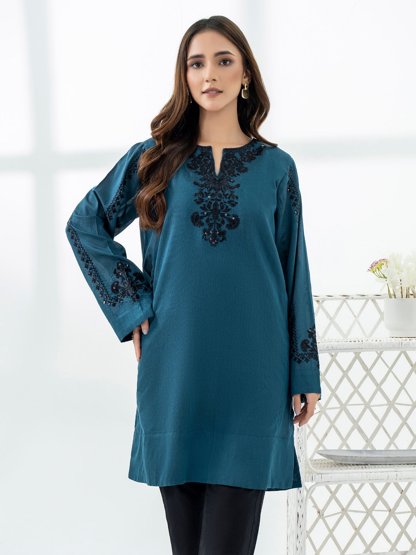 Raw Silk Kurti-Embroidered (Pret)