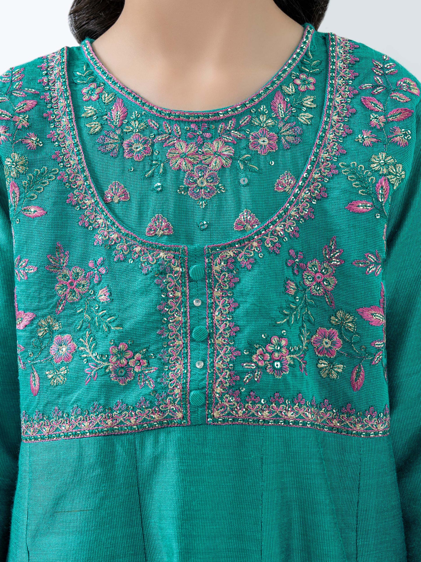 2 Piece Cotton Net Suit-Embroidered