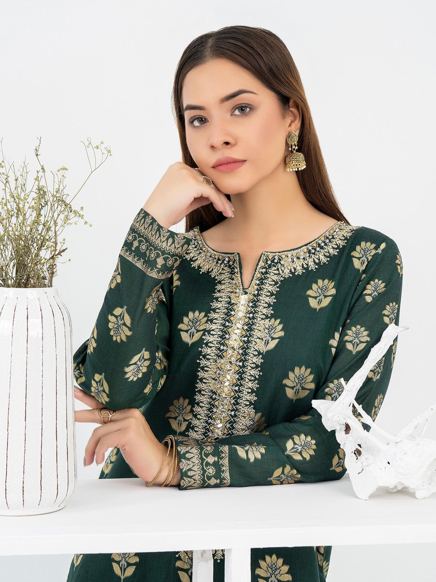 2 Piece Jacquard Shirt-Embroidered (Pret)