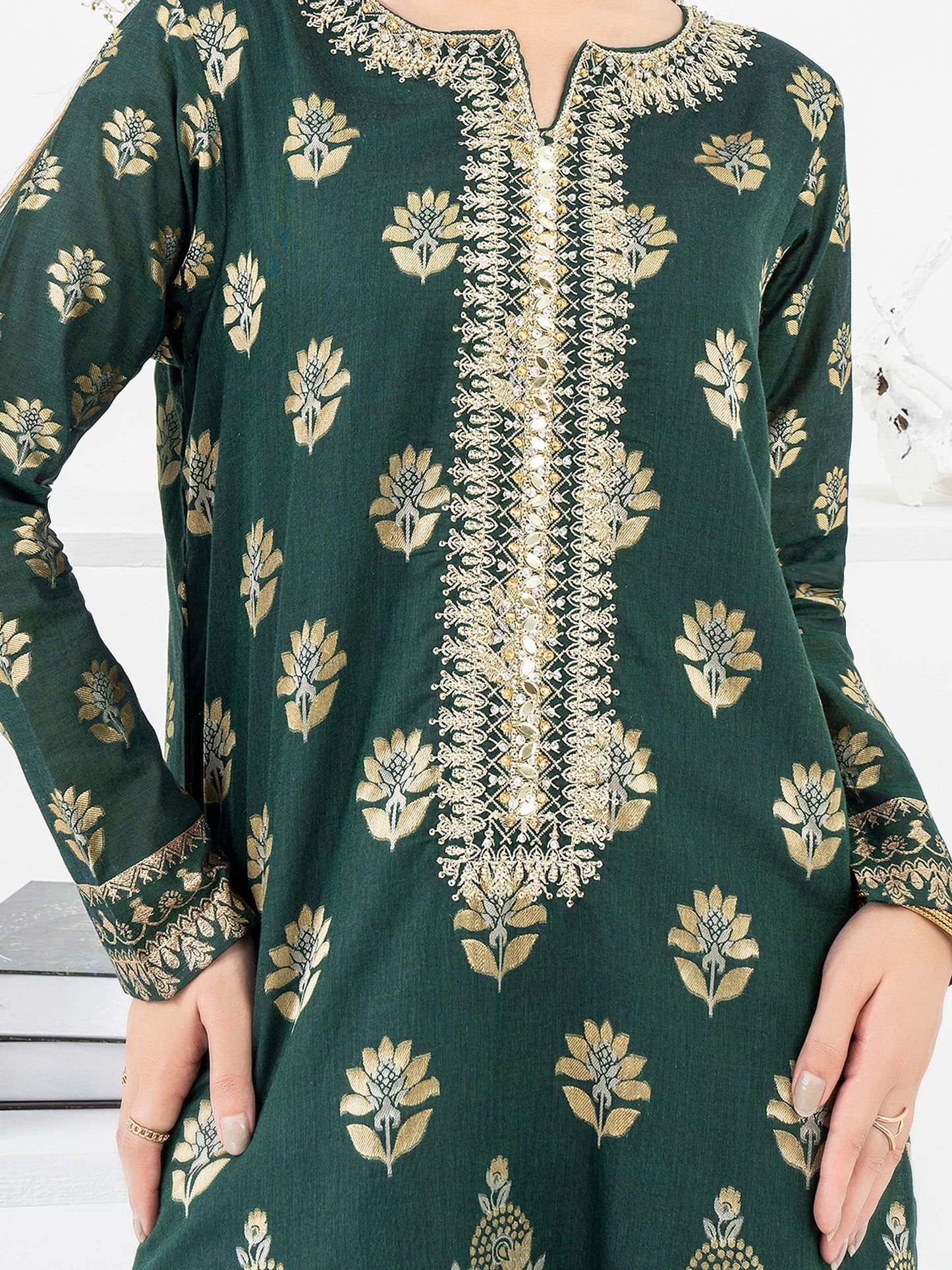 2 Piece Jacquard Shirt-Embroidered (Pret)