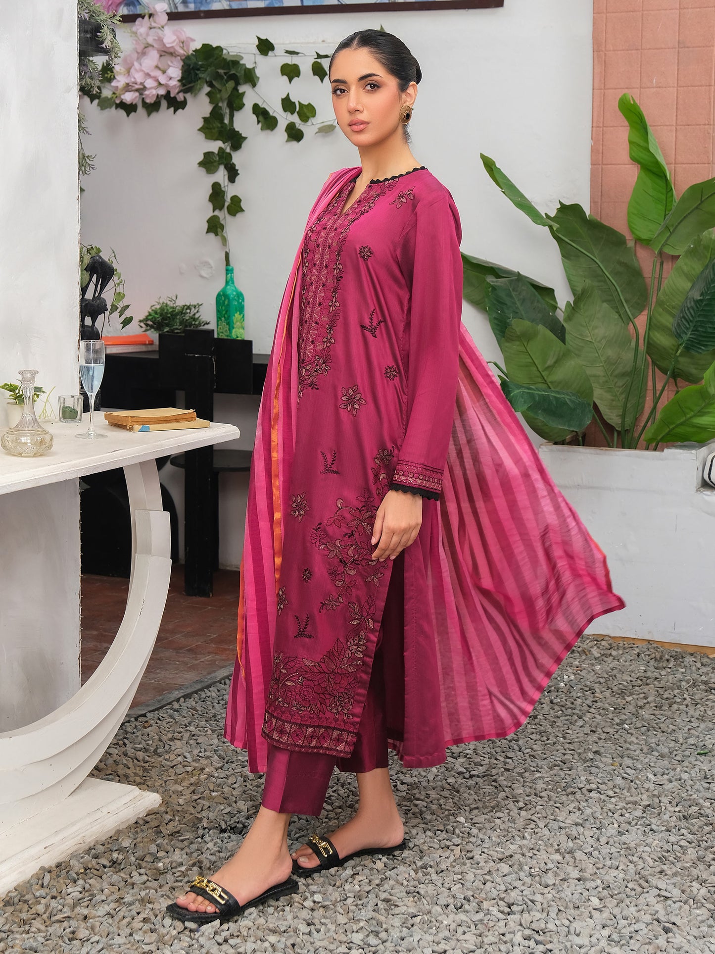 3 Piece Raw Silk Suit-Embroidered (Unstitched)