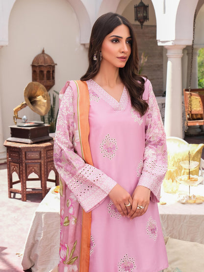 3 Piece Satin Suit-Embroidered (Unstitched)