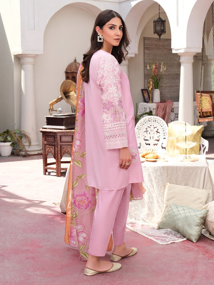 3 Piece Satin Suit-Embroidered (Unstitched)