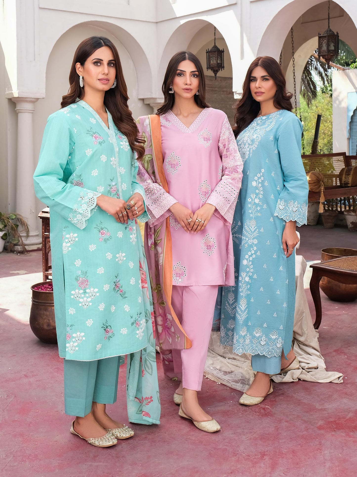 3 Piece Satin Suit-Embroidered (Unstitched)