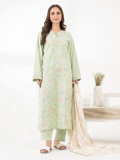 3 Piece Satin Suit-Embroidered (Pret)