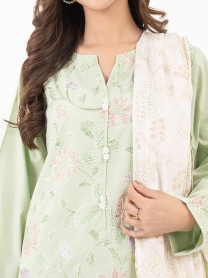 3 Piece Satin Suit-Embroidered (Pret)