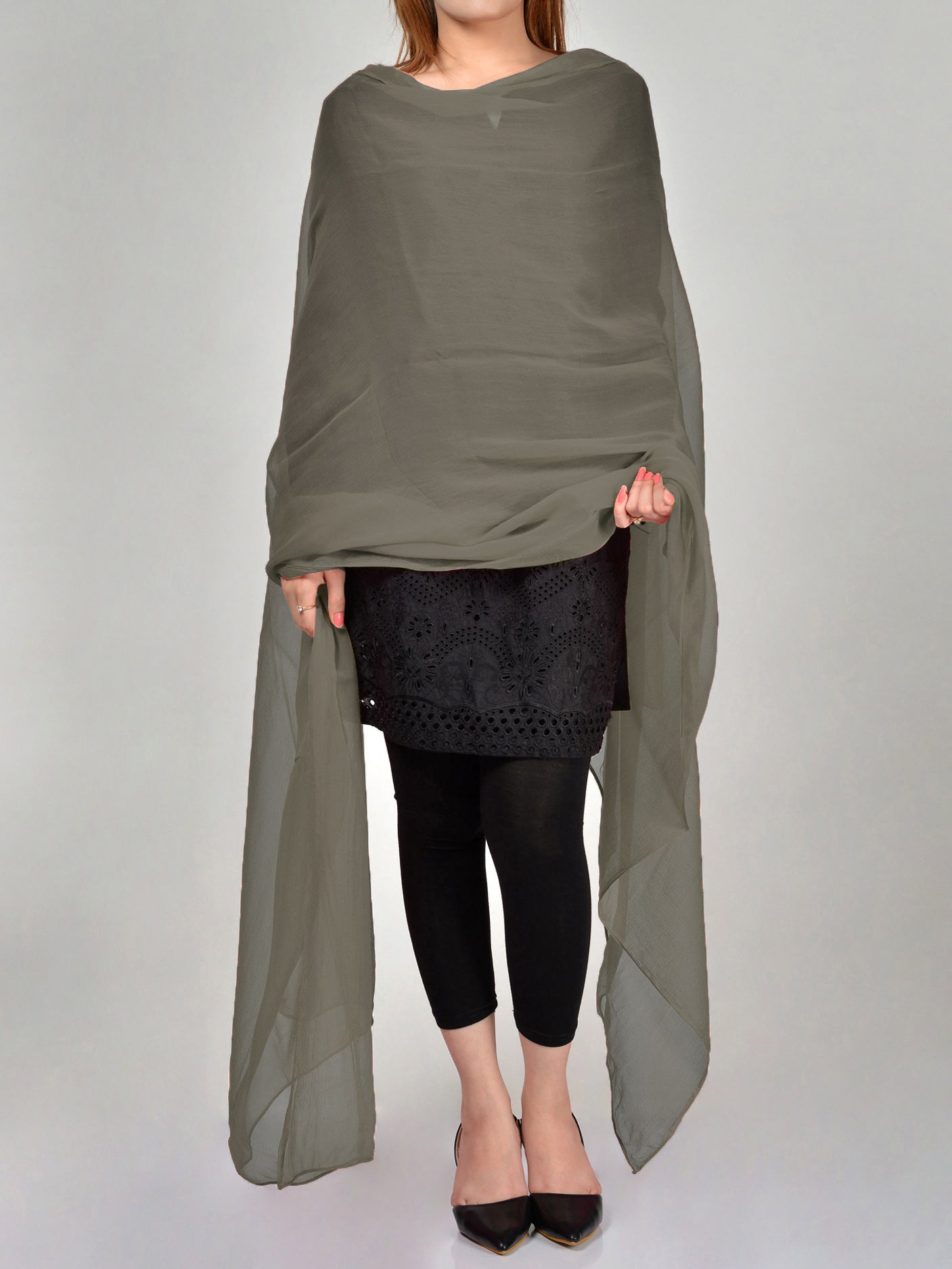 Chiffon Dupatta - Dark Grey