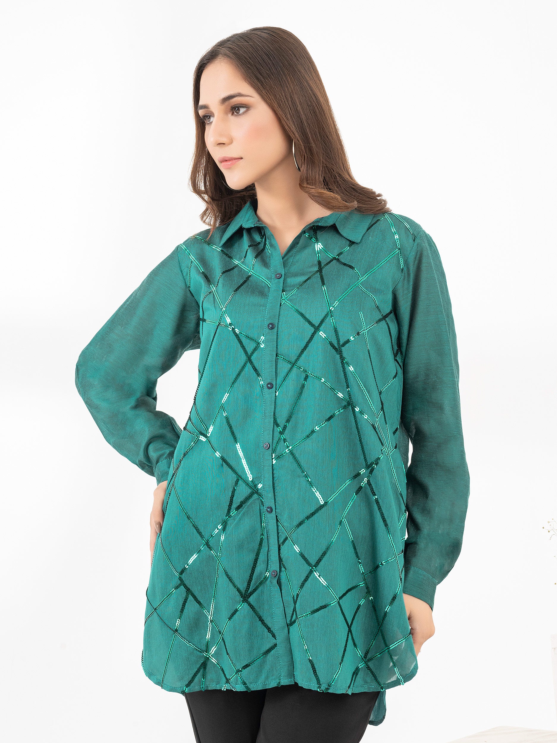 Embellished Raw Silk Top – Limelightpk