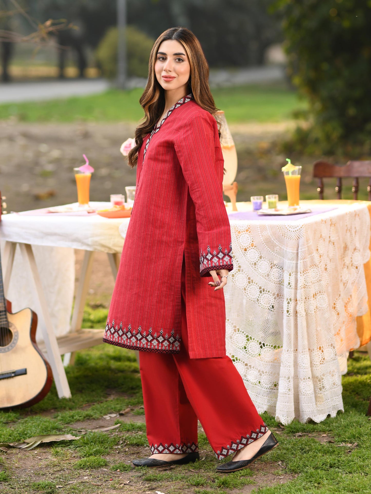 2 Piece Yarn Dyed Suit-Embroidered (Unstitched)