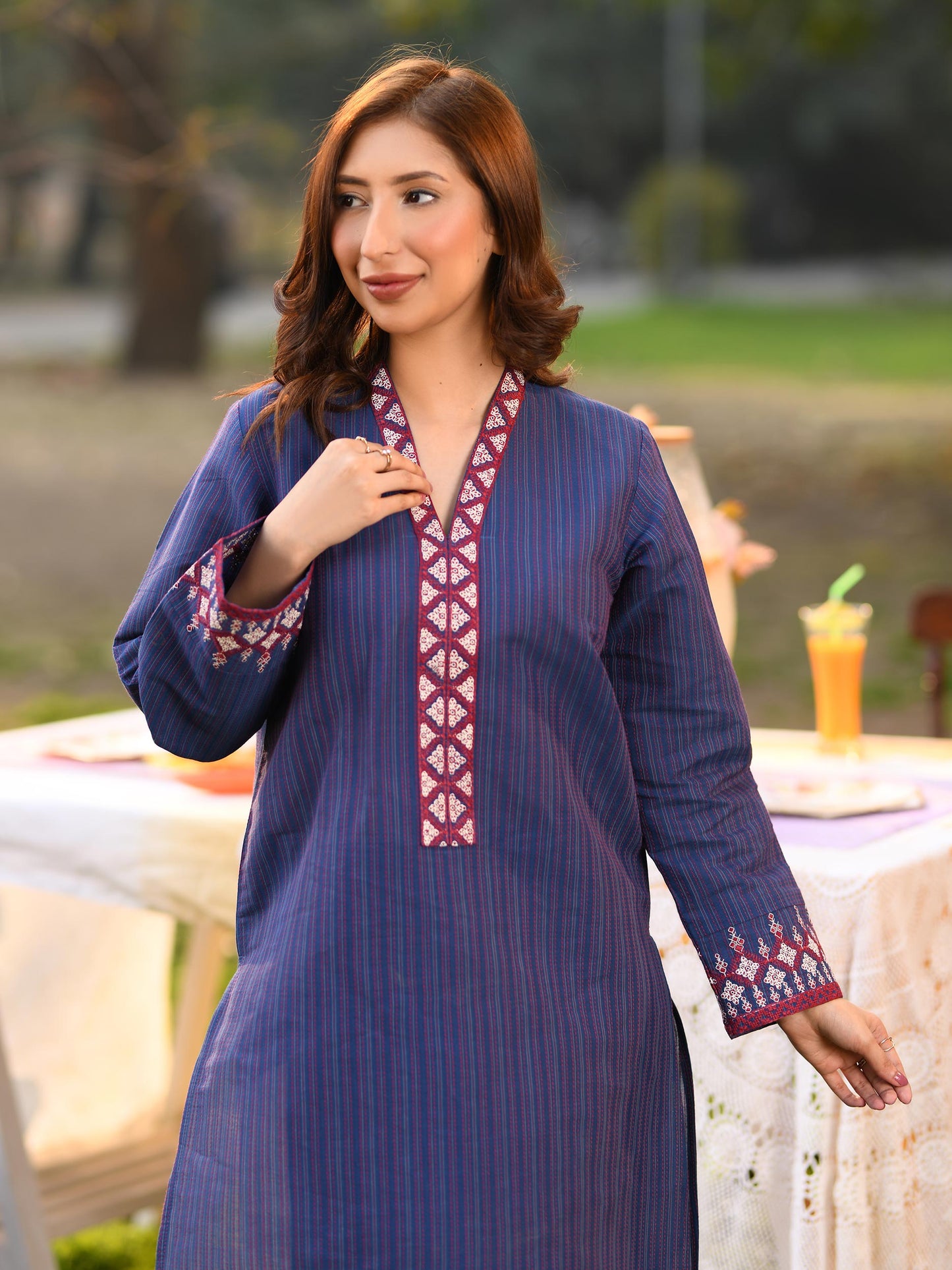 2 Piece Yarn Dyed Suit-Embroidered (Unstitched)