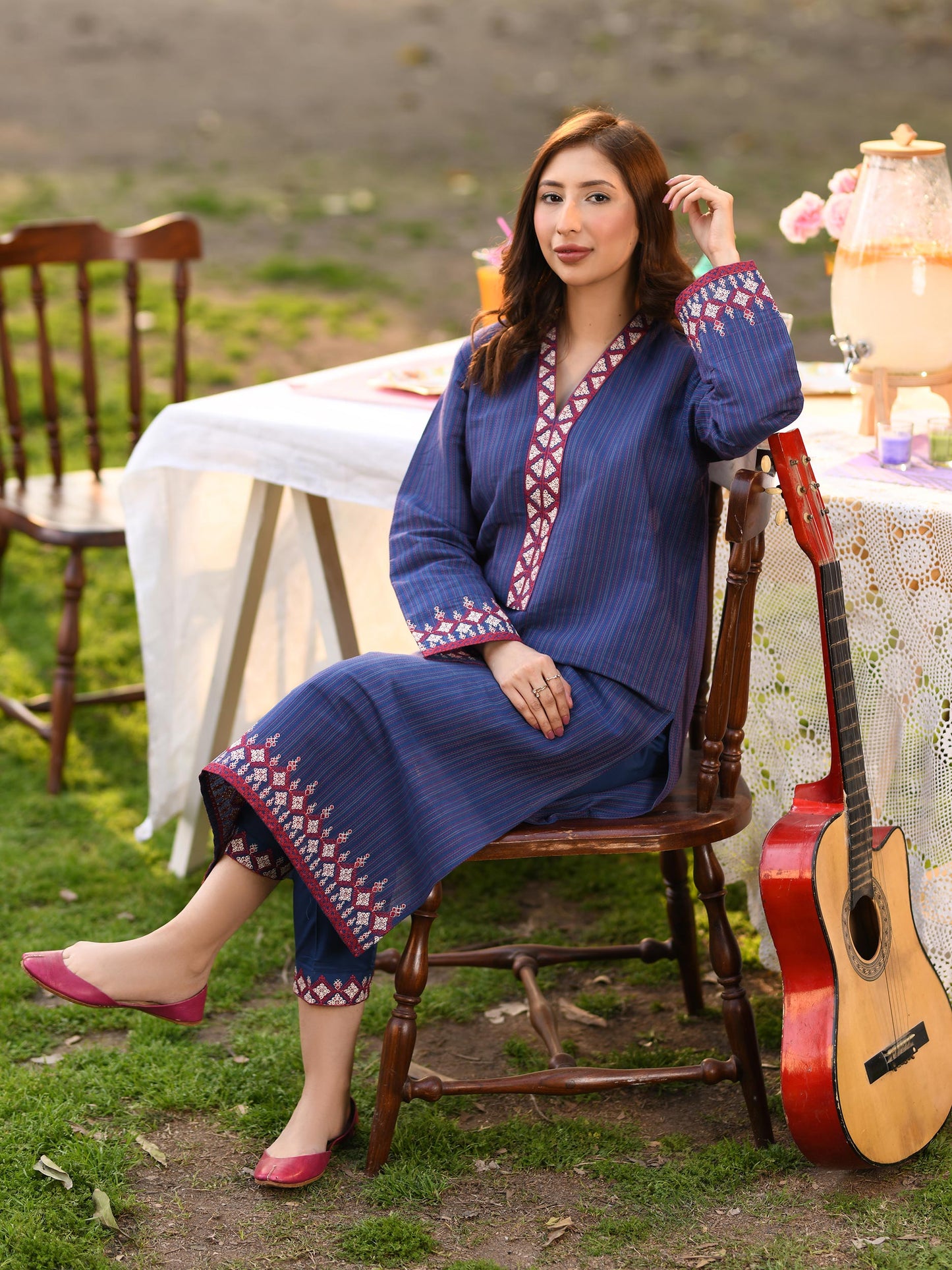 2 Piece Yarn Dyed Suit-Embroidered (Unstitched)