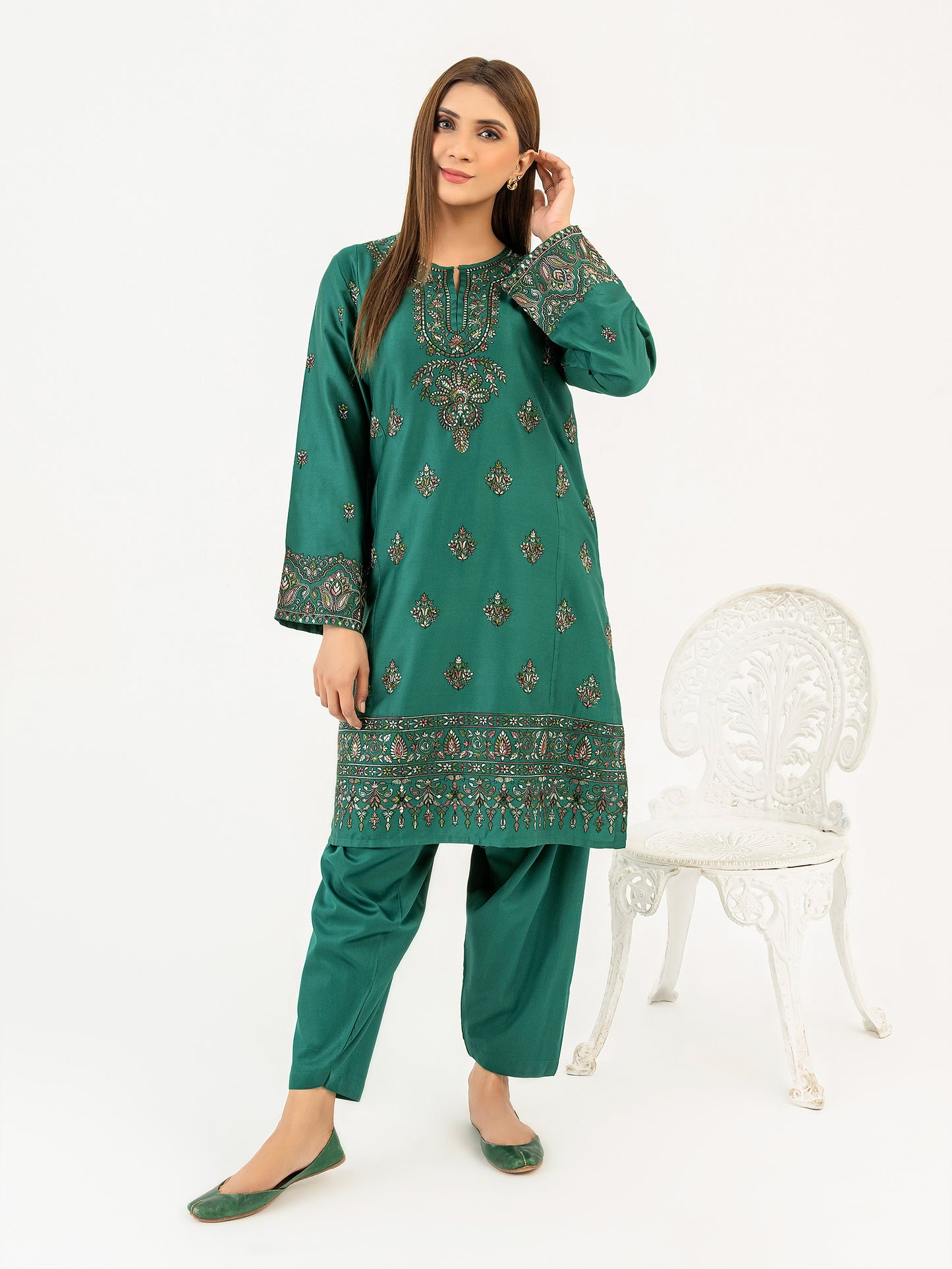 2 Piece Satin Suit-Embroidered(Pret)