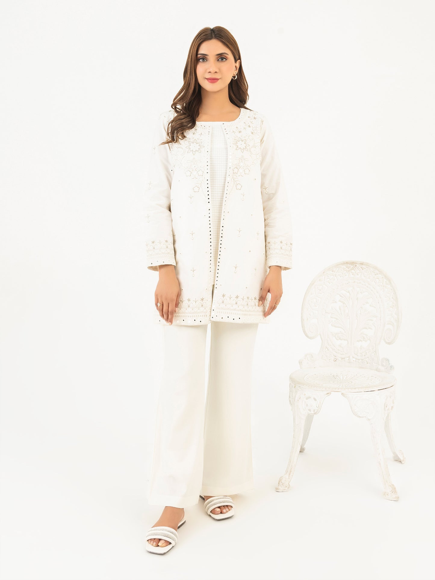 Cambric Cardigan With Slip-Embroidered (Pret)