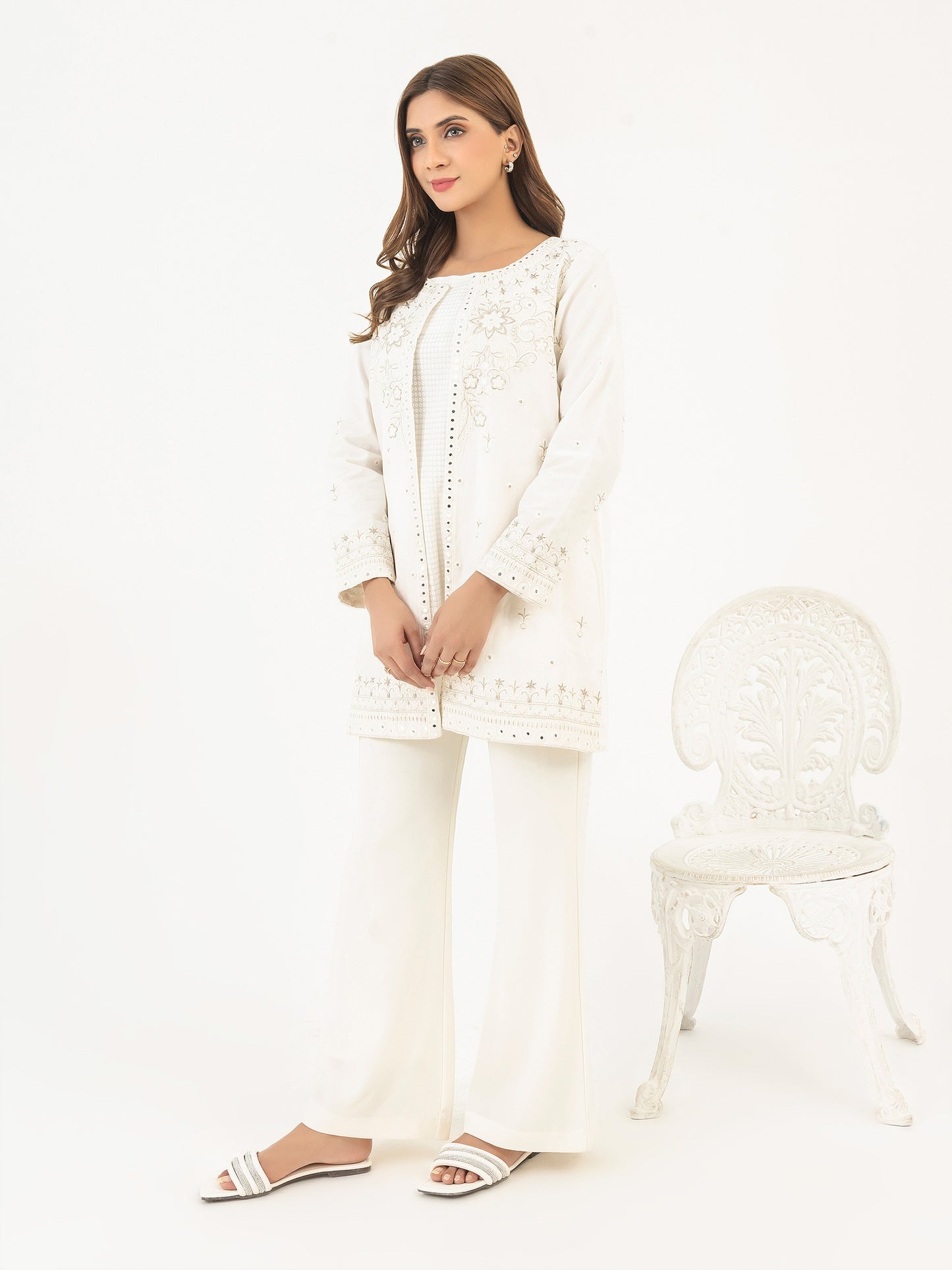 Cambric Cardigan With Slip-Embroidered (Pret)