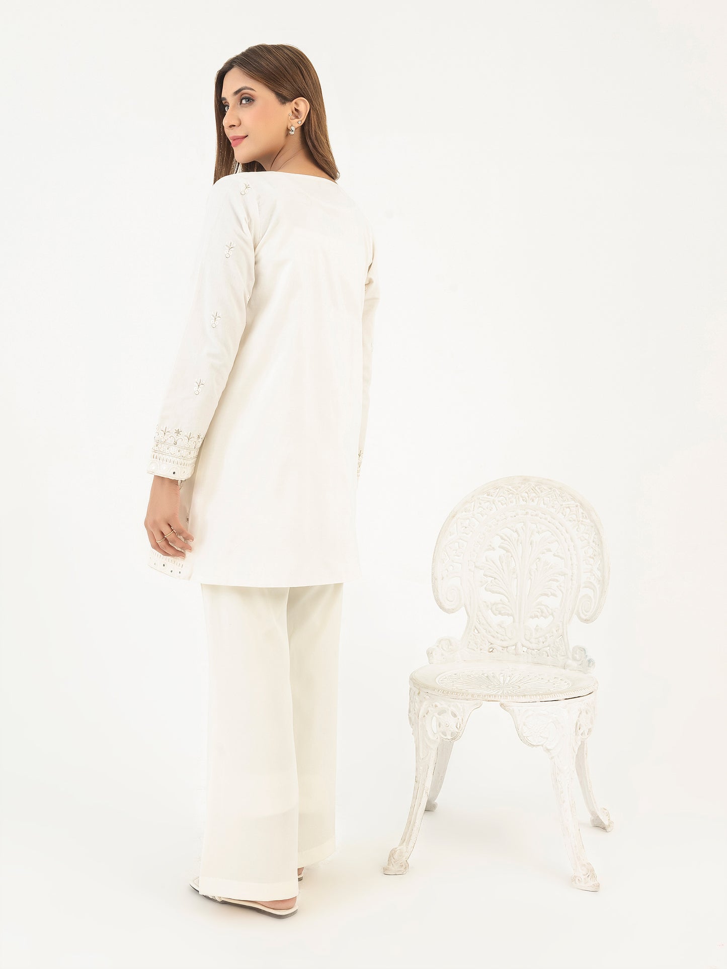 Cambric Cardigan With Slip-Embroidered (Pret)