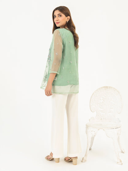 Organza Top With Slip-Embroidered