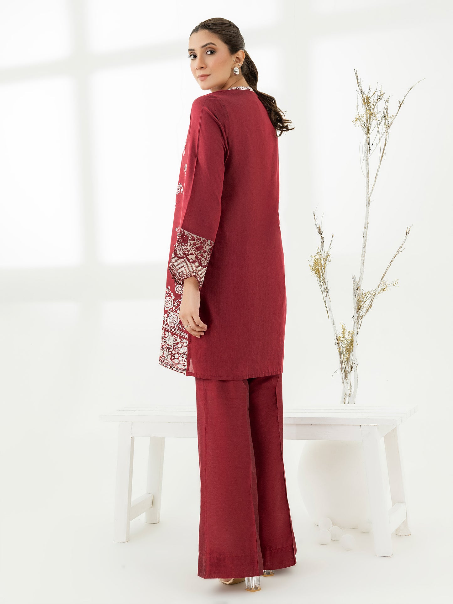 2 Piece Raw Silk Suit-Embroidered (Pret)