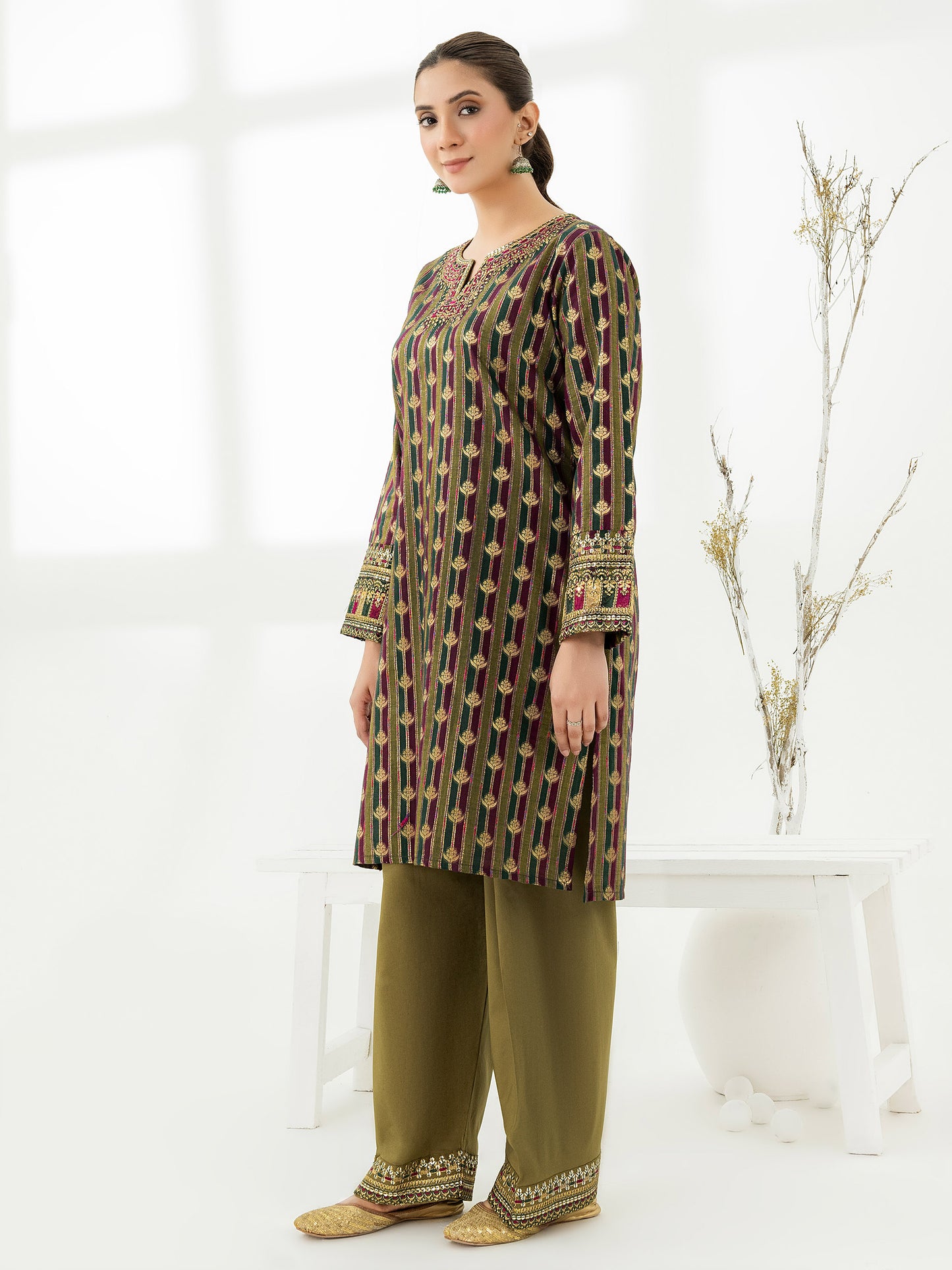 2 Piece Jacquard Suit-Embroidered (Pret)