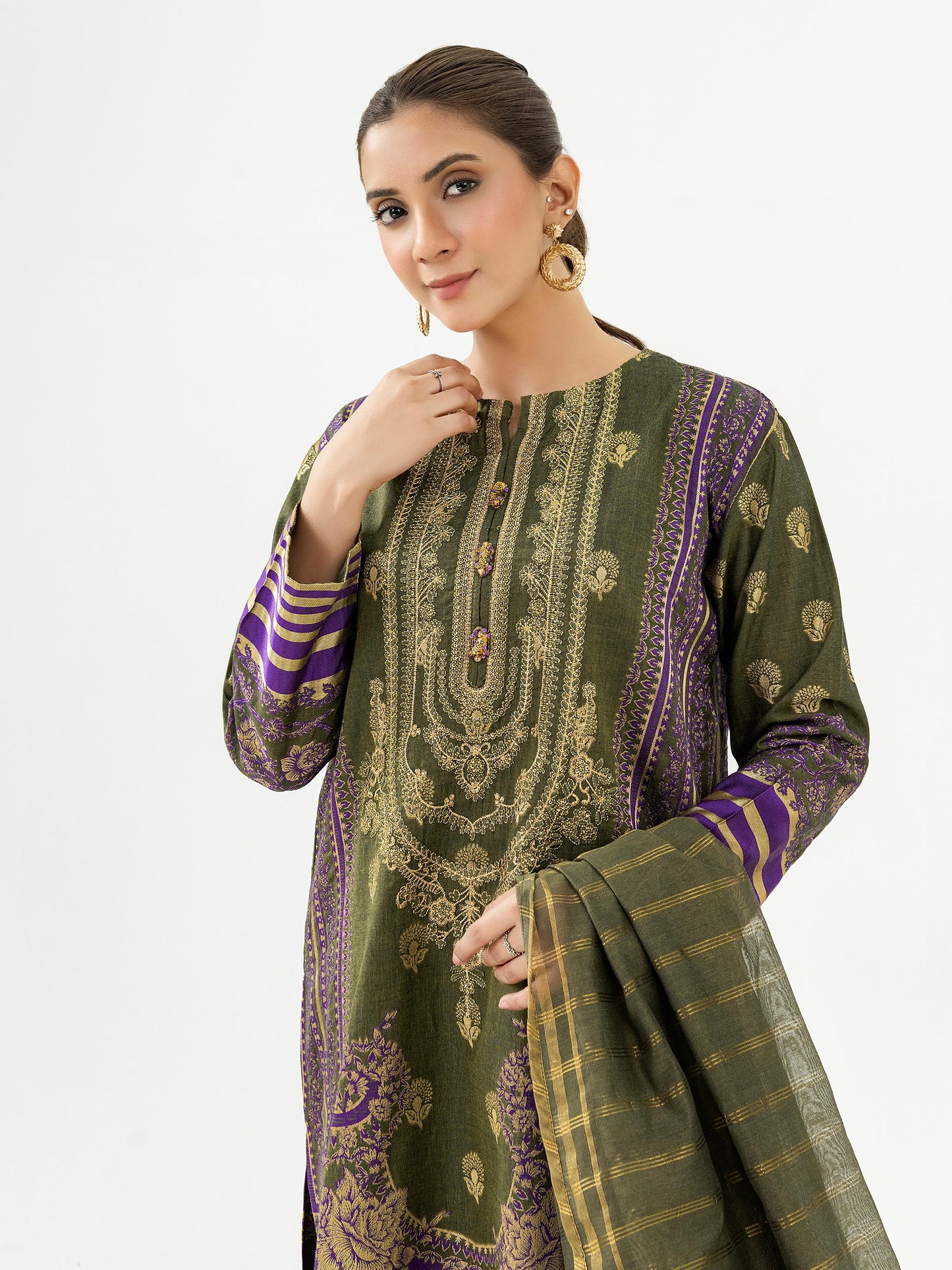 3 Piece Jacquard Suit-Embroidered (Pret)