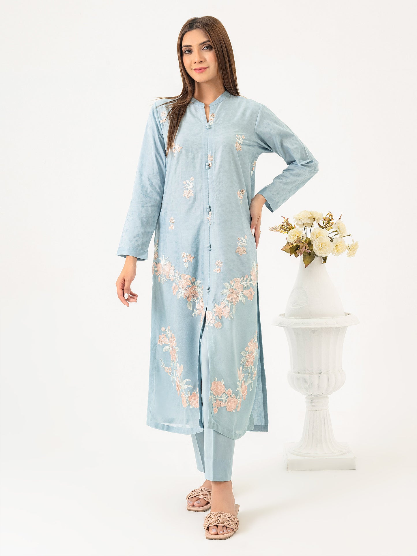 2 Piece Jacquard Suit-Embroidered (Pret)