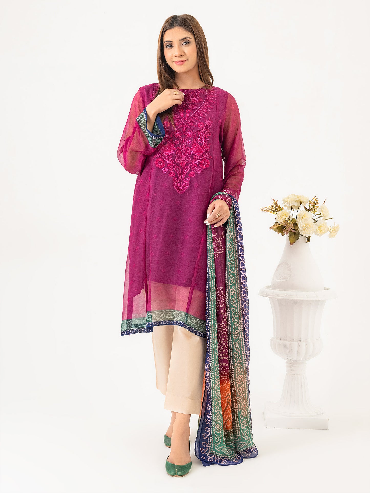 2 Piece Chiffon Suit-Embroidered (Pret)