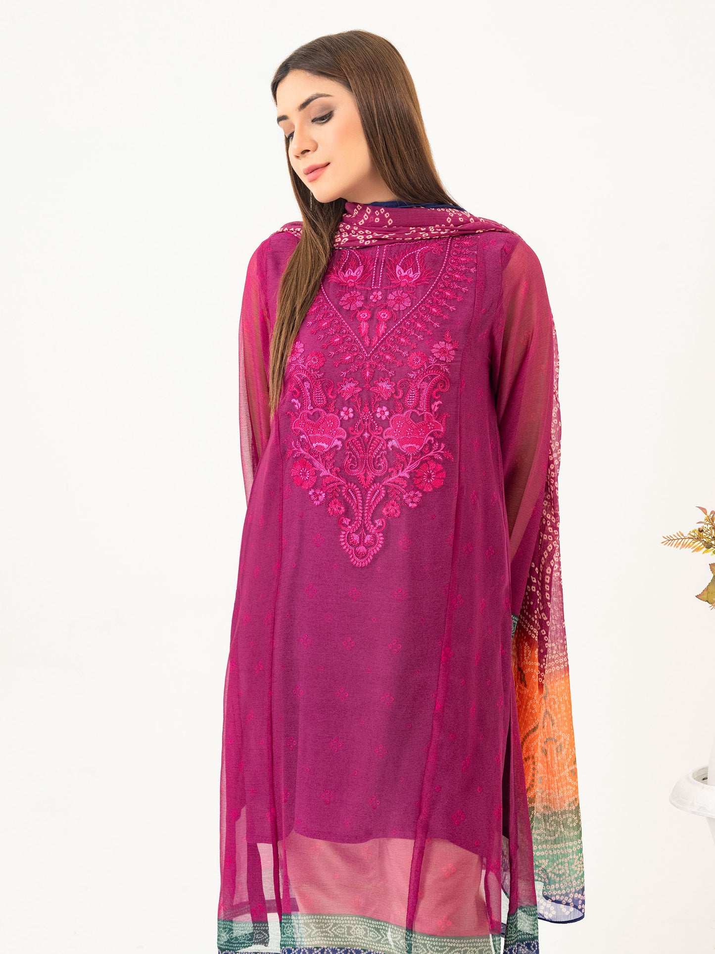 2 Piece Chiffon Suit-Embroidered (Pret)