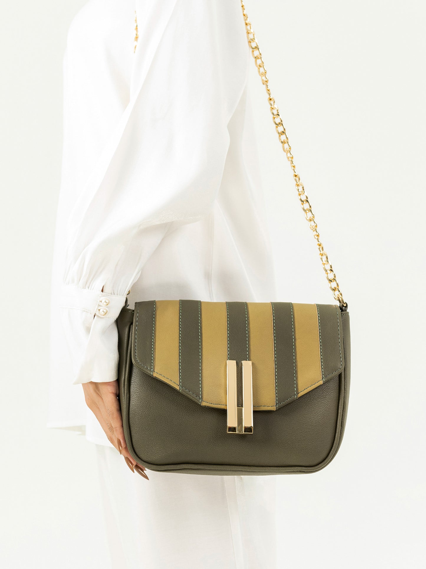 Striped Saddle Handbag