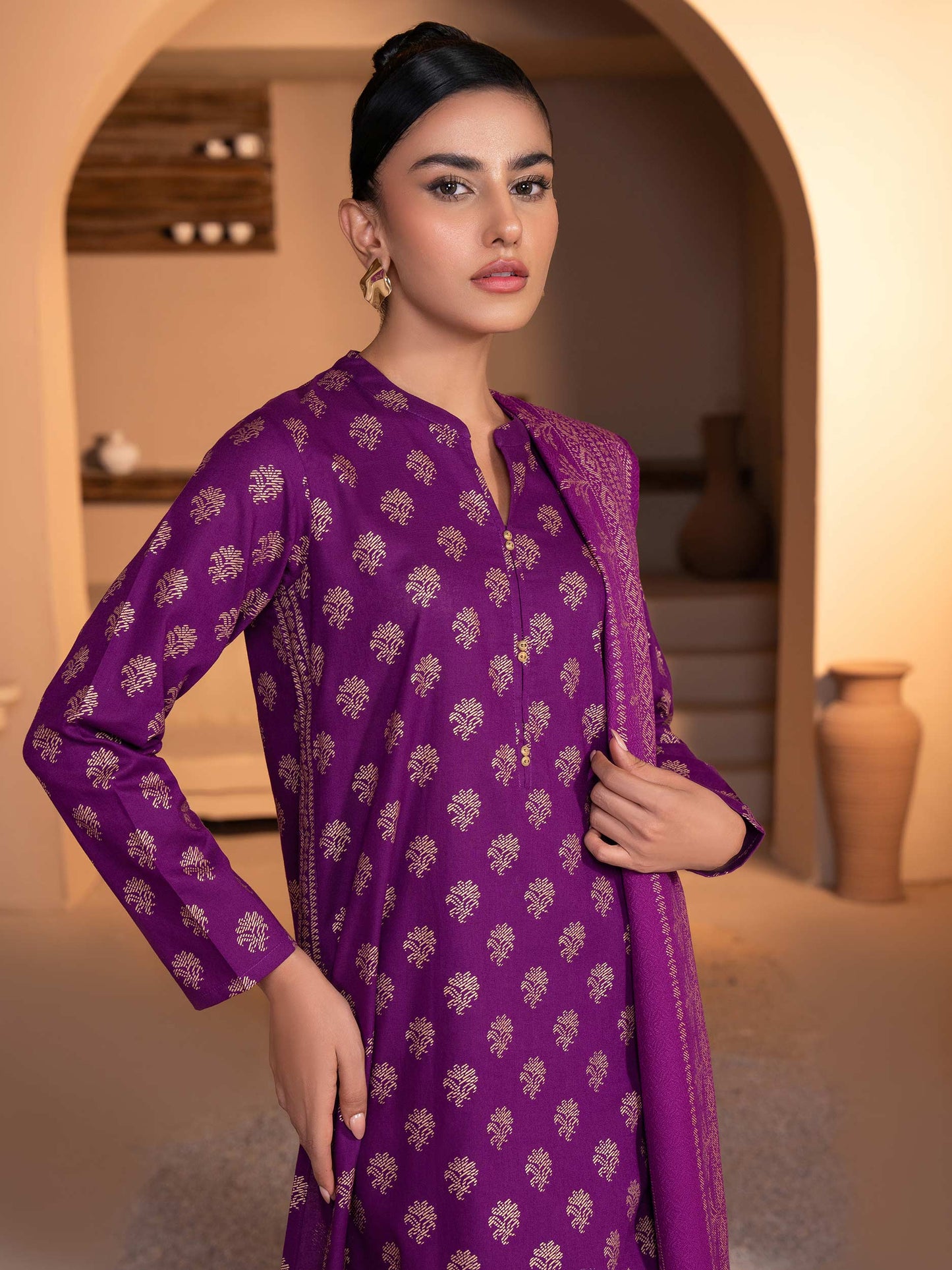 3 Piece Khaddar Suit-Paste Print (Unstitched)