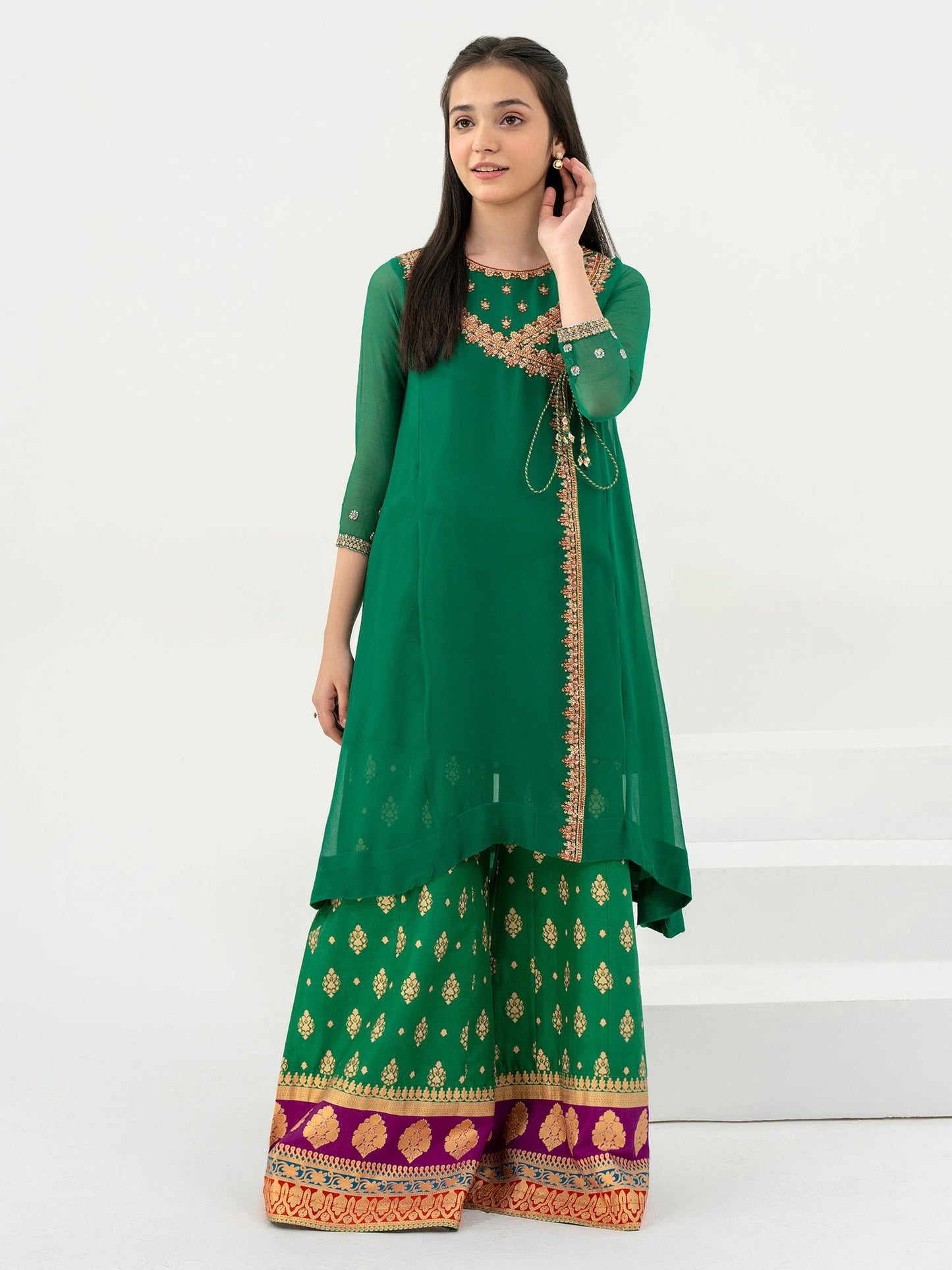 2 Piece Chiffon Suit-Embroidered