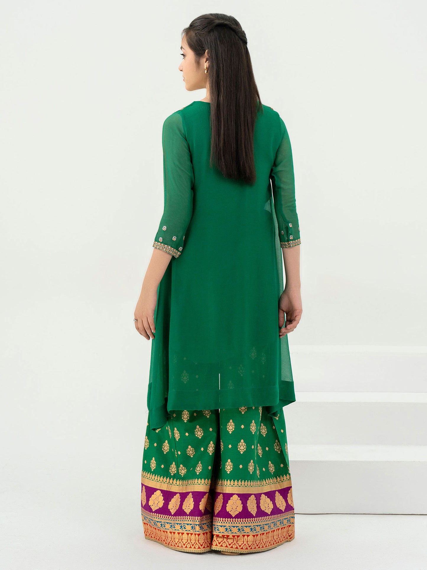 2 Piece Chiffon Suit-Embroidered