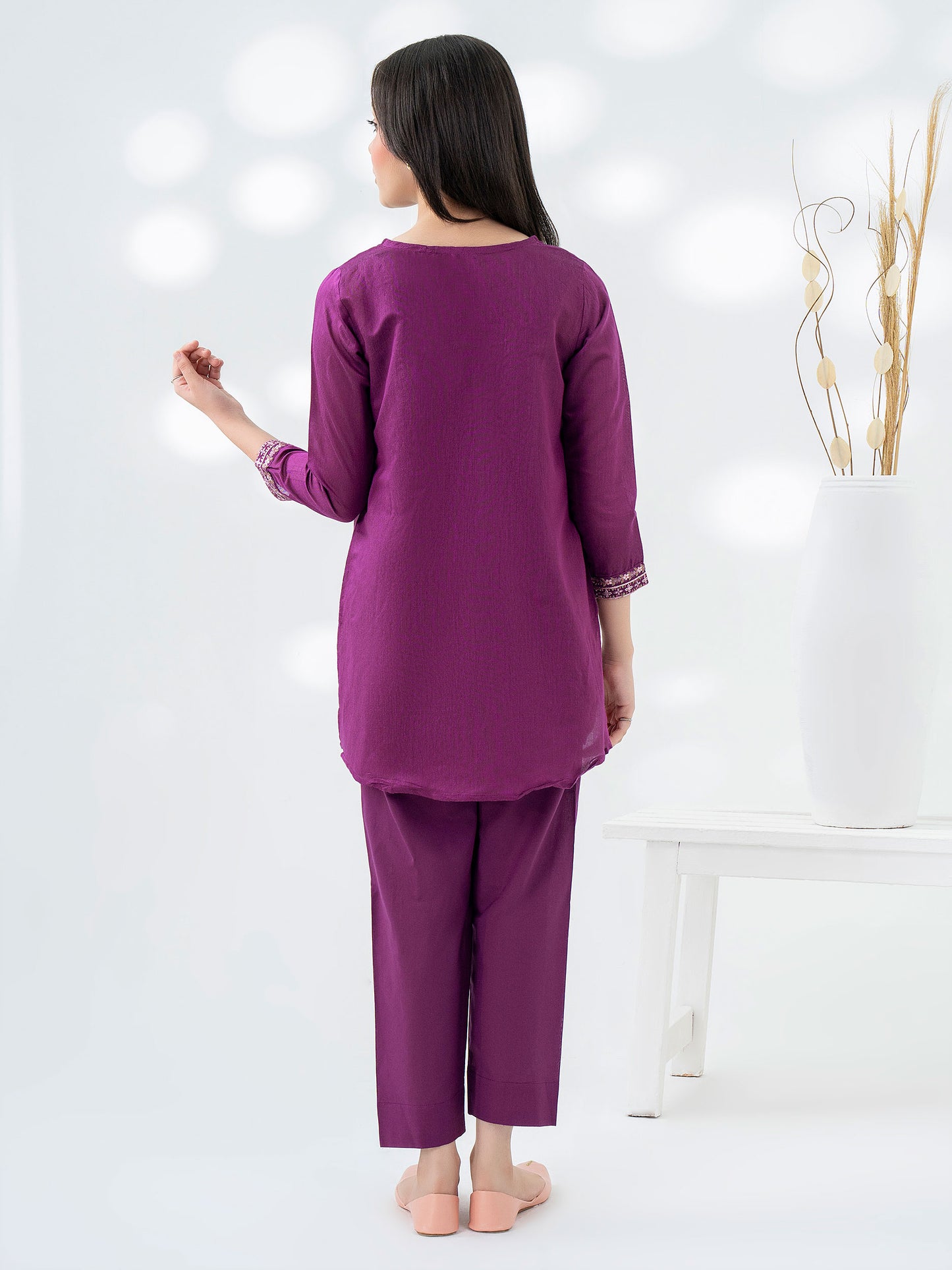 2 Piece Cotton Net Suit-Embroidered