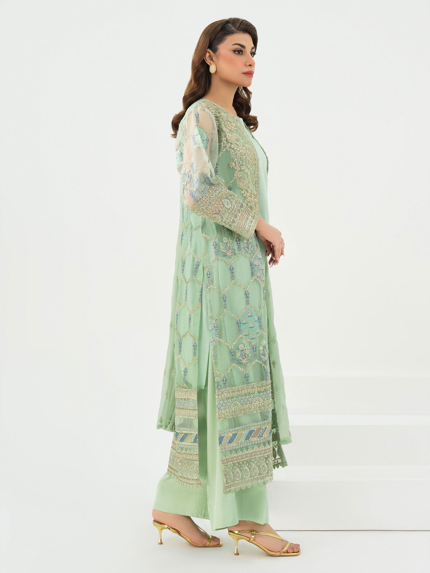 3 Piece Organza Suit-Embroidered (Pret)