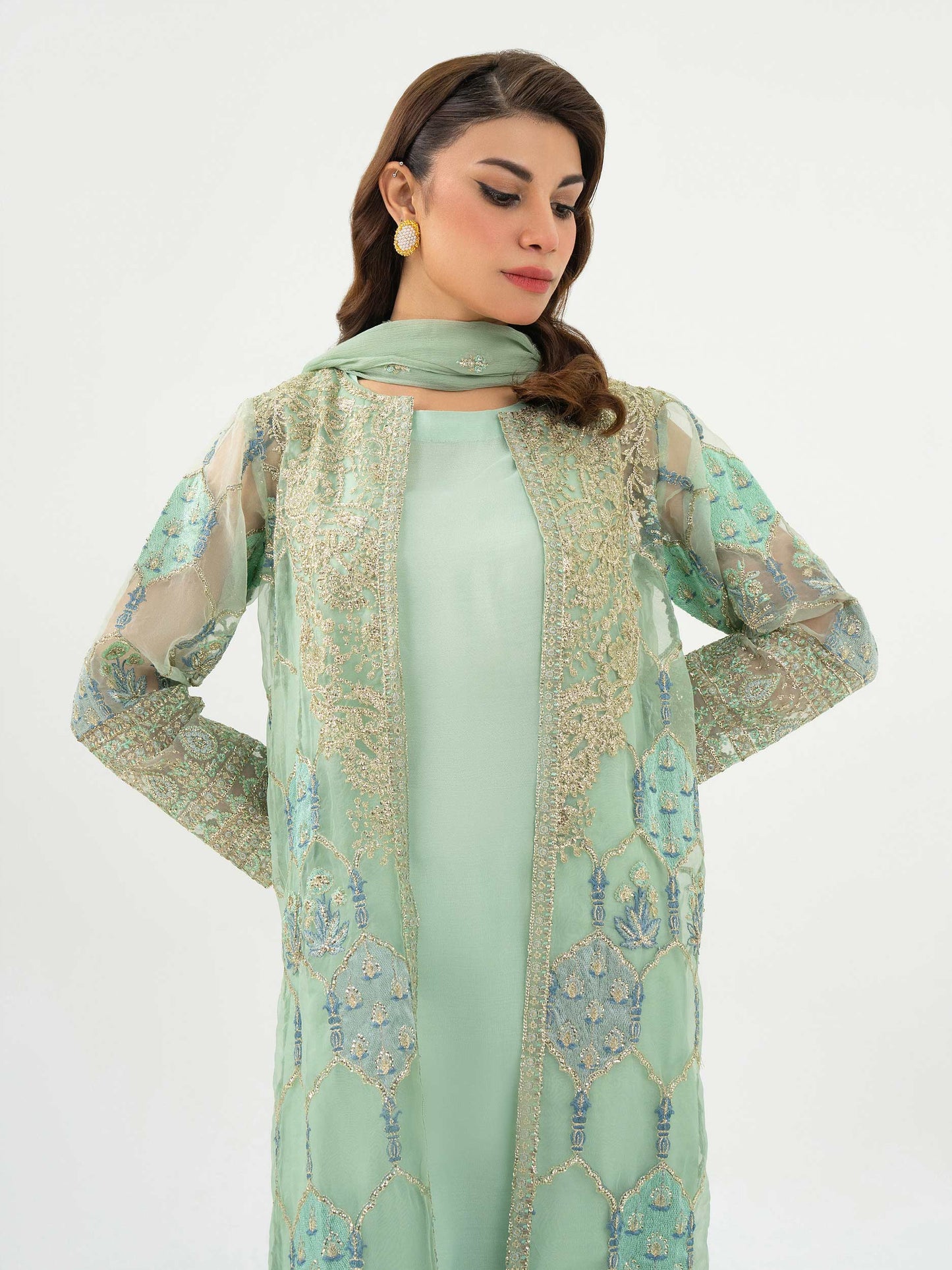 3 Piece Organza Suit-Embroidered (Pret)