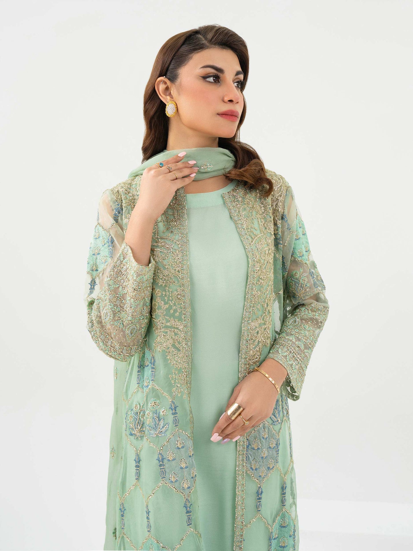 3 Piece Organza Suit-Embroidered (Pret)