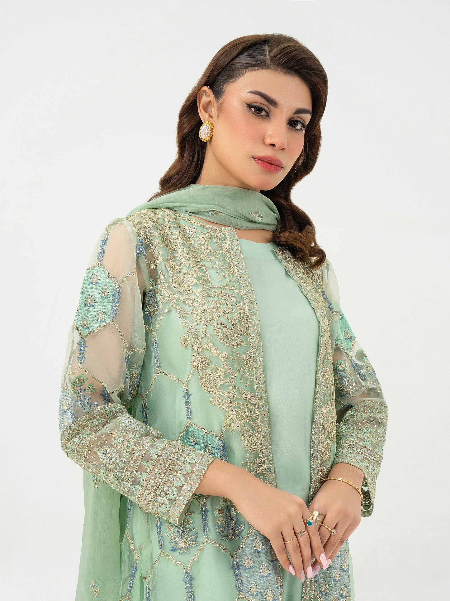 3 Piece Organza Suit-Embroidered (Pret)