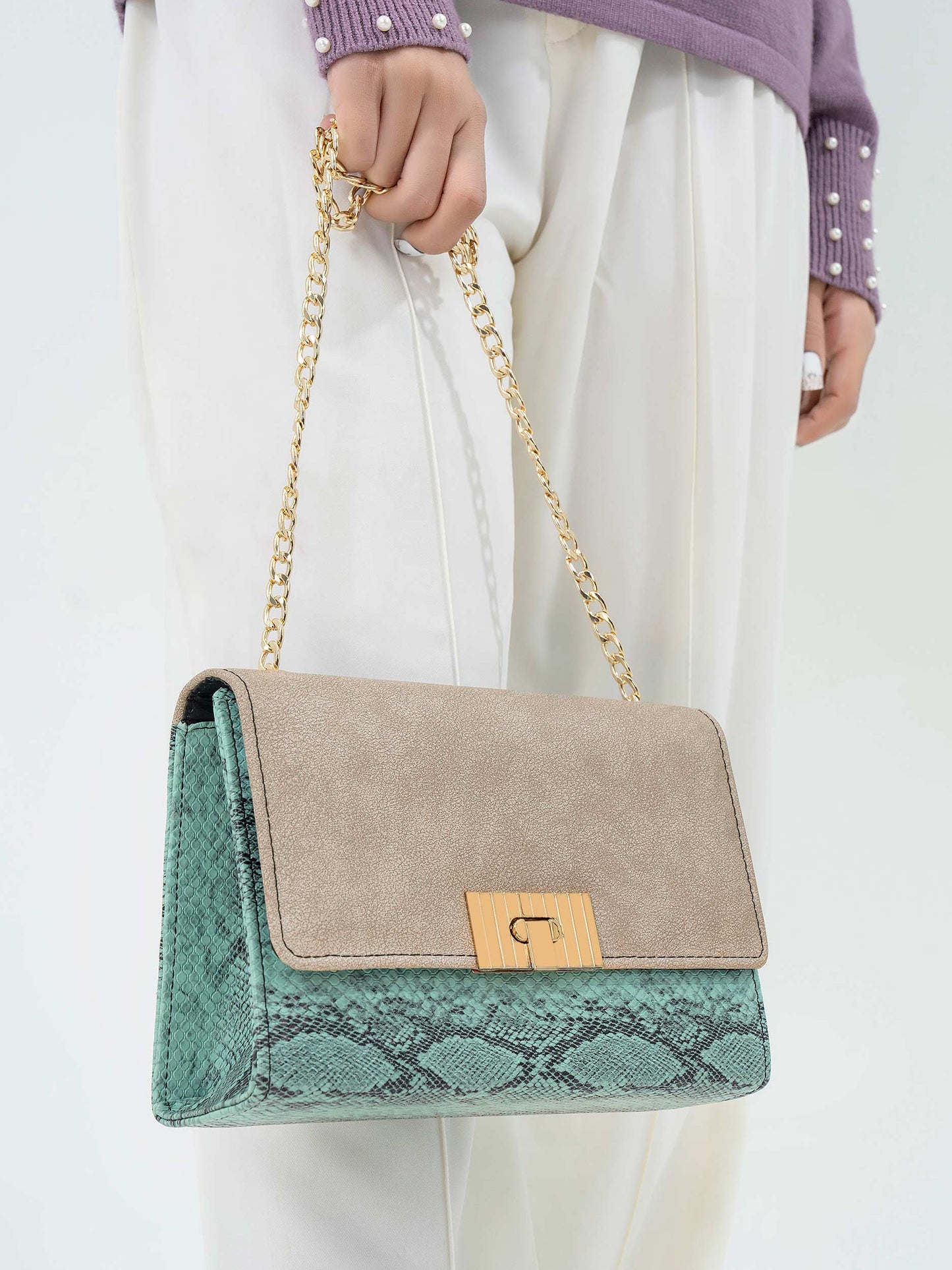 Snake Textured Flap Handbag