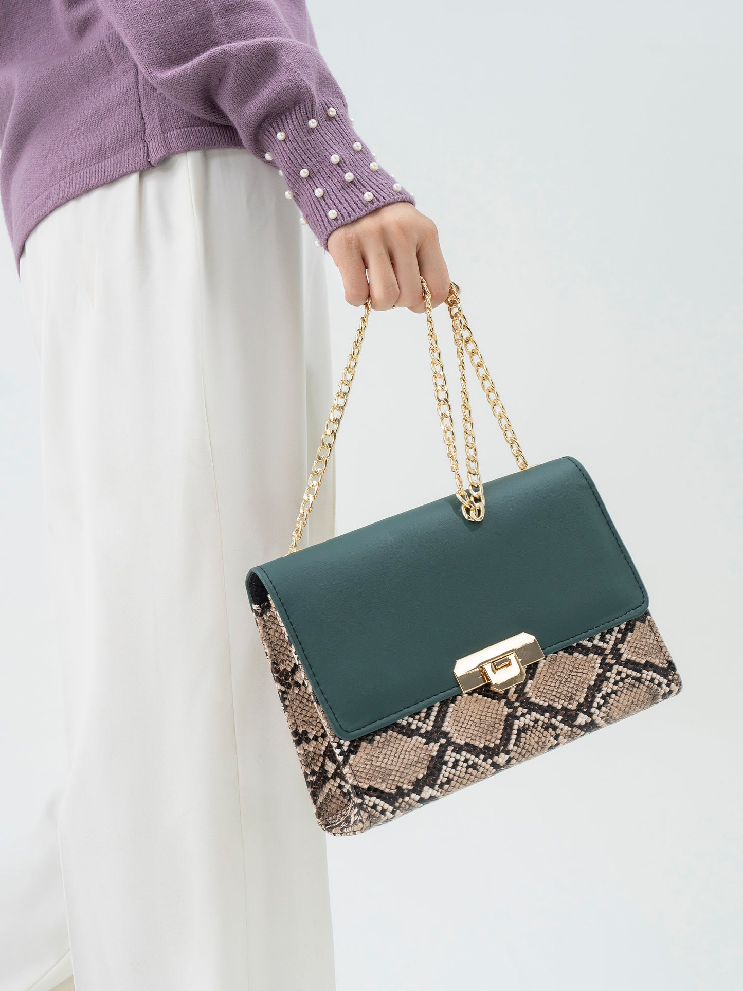 Snake Textured Flap Handbag