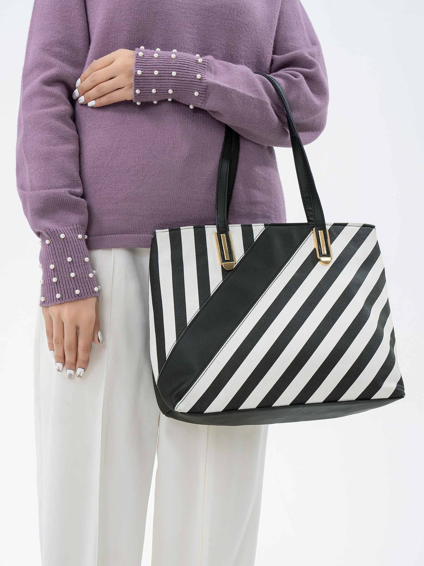 Stripe Printed Tote Bag