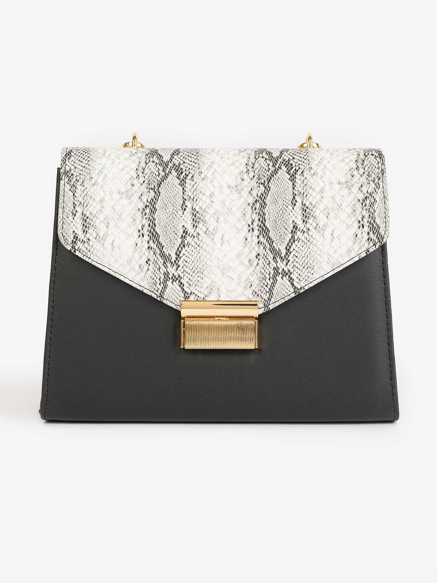 Snake Printed Flap Handbag