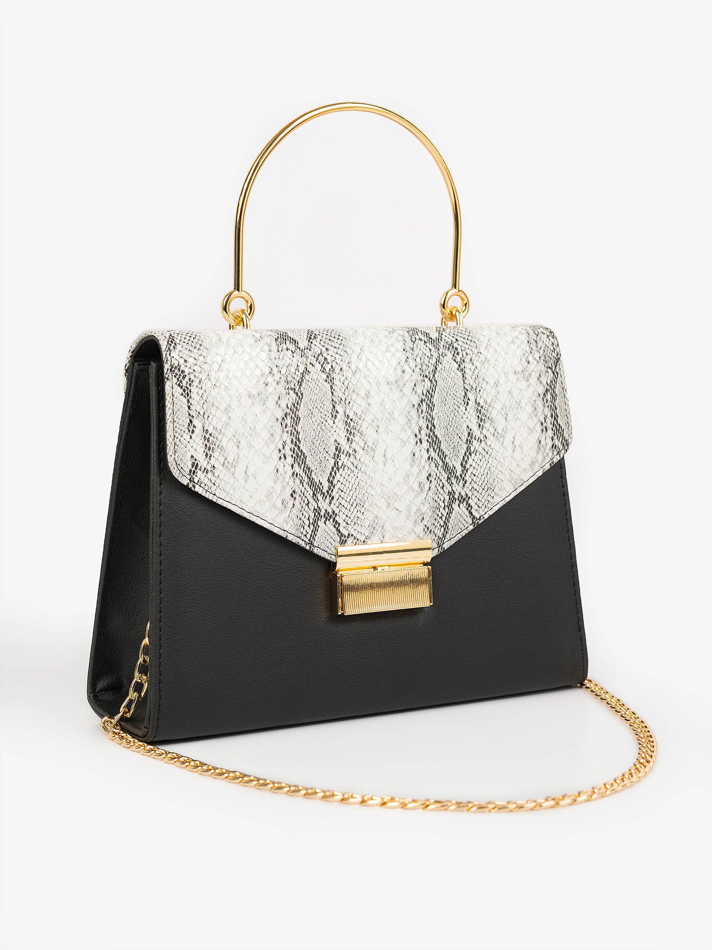 Snake Printed Flap Handbag