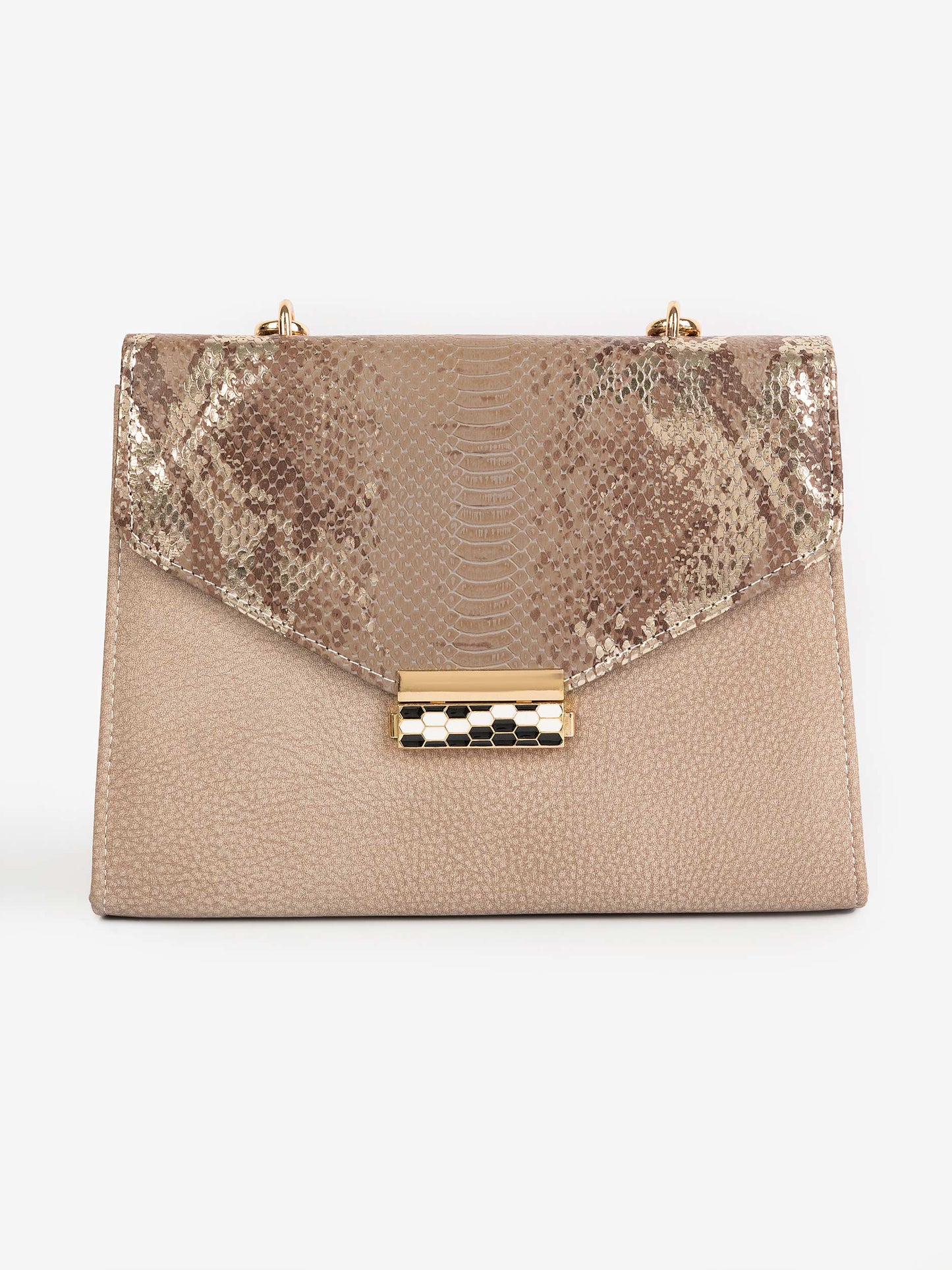 Snake Printed Flap Handbag